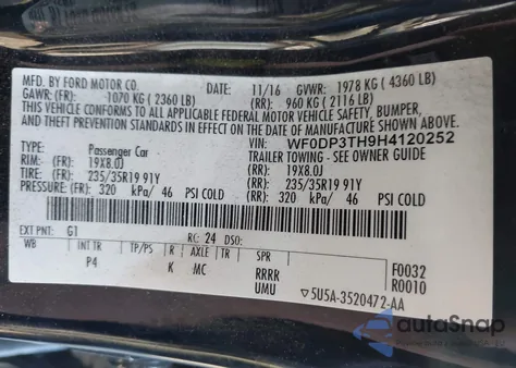 2017 Ford Focus Rs z USA, uszkodzony, nr VIN WF0DP3TH9H4120252